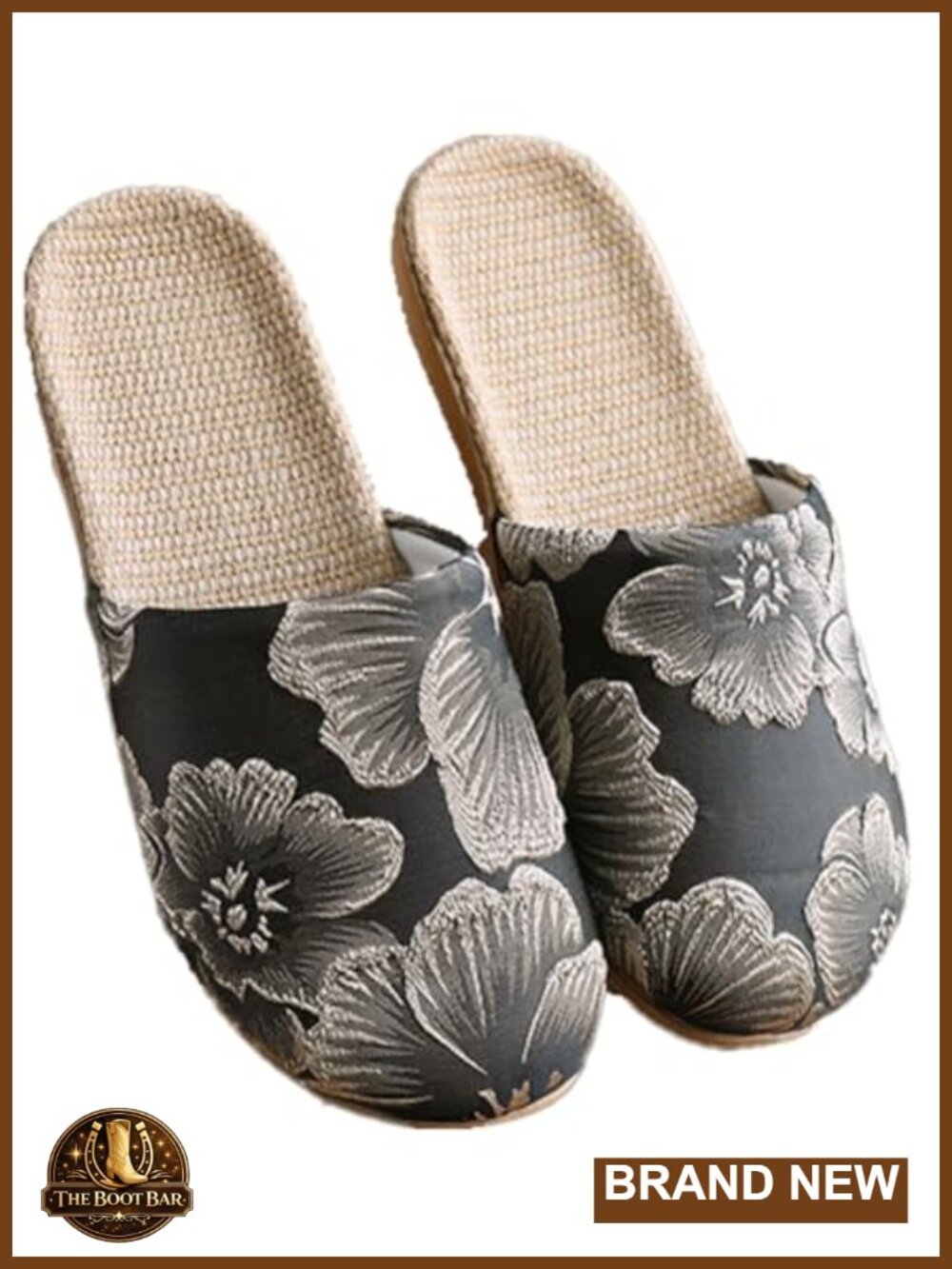 Satin Chinese Flower Embroidered Closed Toe Slippers Linen Anti-Slip House Shoes